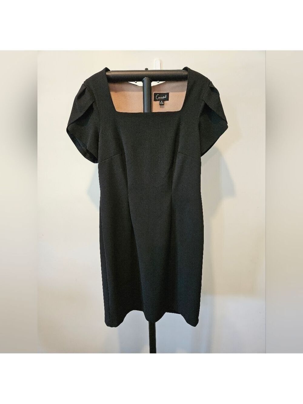 CONNECTED APPAREL WOMEN'S BLACK PETAL SLEEVE SQUARE NECK DRESS SIZE 10